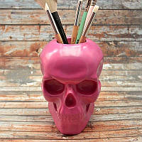 Розовый череп с отверстием. Подставка, органайзер, сувенир, для декора
