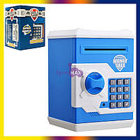 Дитяча розумна інтерактивна скарбничка сейф з замком для паперових грошей і монет MK3916, синій іграшковий сейф