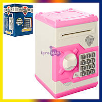 Дитяча розумна інтерактивна скарбничка сейф із замком для паперових грошей і монет MK3916, рожевий іграшковий сейф