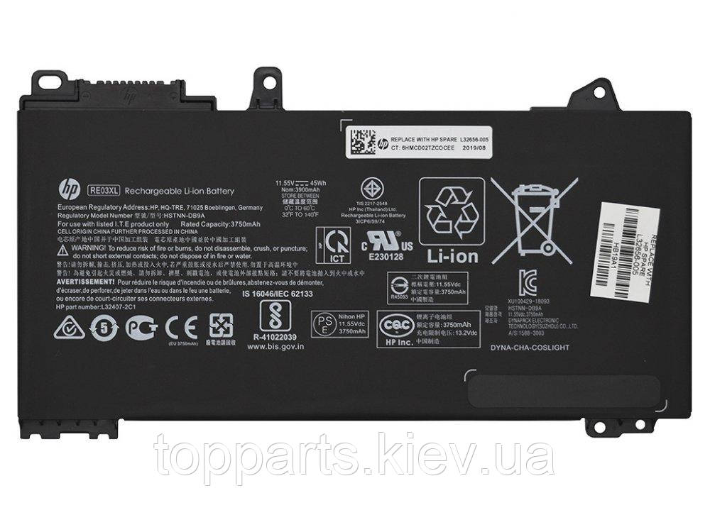Батарея для ноутбука HP ProBook 430 G6 RE03XL, 45Wh (3750mAh), 3cell, 11.1V, Li-ion, чорна, ОРИГІНАЛЬНА