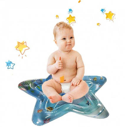 Розвиваючий ігровий дитячий водний надувний килимок з водою і рибками акваковрик зірка, фото 2