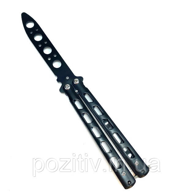 Складаний ніж метелик тупий балисонг (не гострий) тренувальний ніж метелик чорний, фото 1