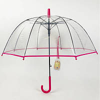 Детский зонтик для девочки трость полуавтомат Прозрачный с розовой ручкой (10465)