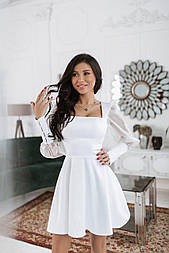Сукня приталена, тримає форму зі спідницею-сонце з фатиновими рукавами біла, чорна