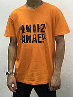 Мужская оранжевая футболка - трансформер с иероглифами - "ANAL".