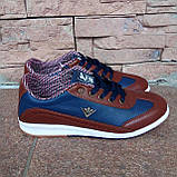 Туфлі-кросівки хлопчикам сині з коричневим, всередині клітина 36-З, фото 4