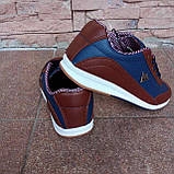 Туфлі-кросівки хлопчикам сині з коричневим, всередині клітина 36-З, фото 2