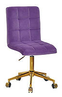 Стілець Augusto GD-Modern Office, пурпуровий 1013 велюр на золотій хромованій хрестовині з колесами, фото 3