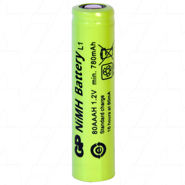 Акумулятор промисловий GP 80AAAH, Ni-MH AAA, 800 mAh, 1.2V, 0.96Wh, 2.4A, flat top, фото 1