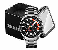 Наручные мужские классические часы Skmei 9167 с хронографом и секундомером серебристо-черные