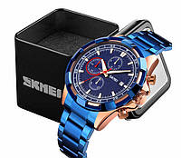 Классические наручные мужские часы Skmei 9192 на стальном браслете синие