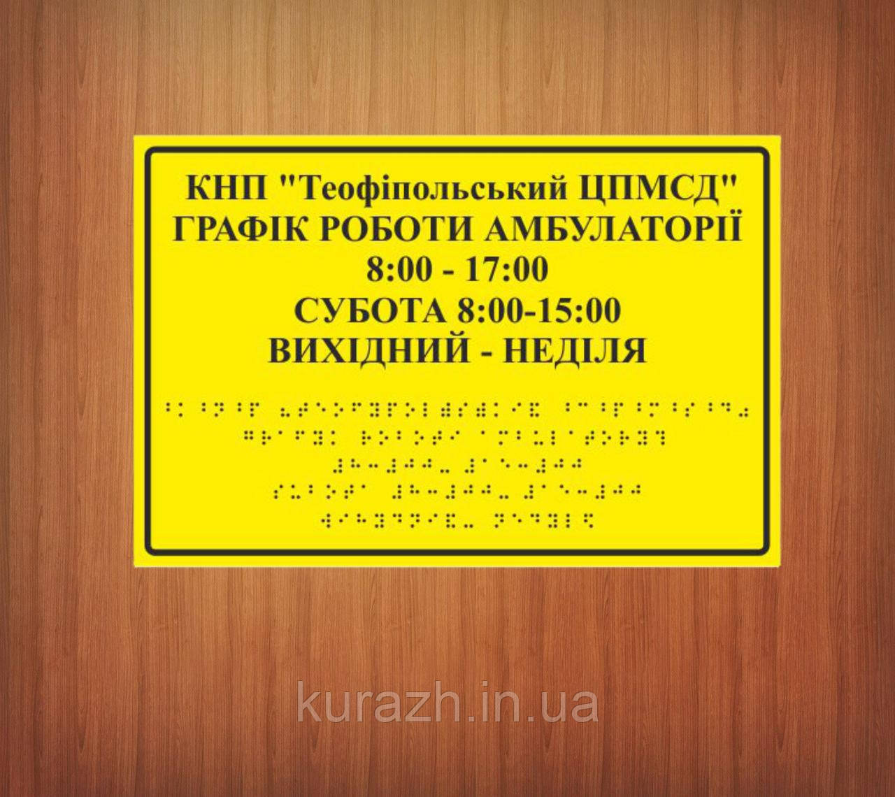 Таблички зі шрифтом Брайля для аптеки