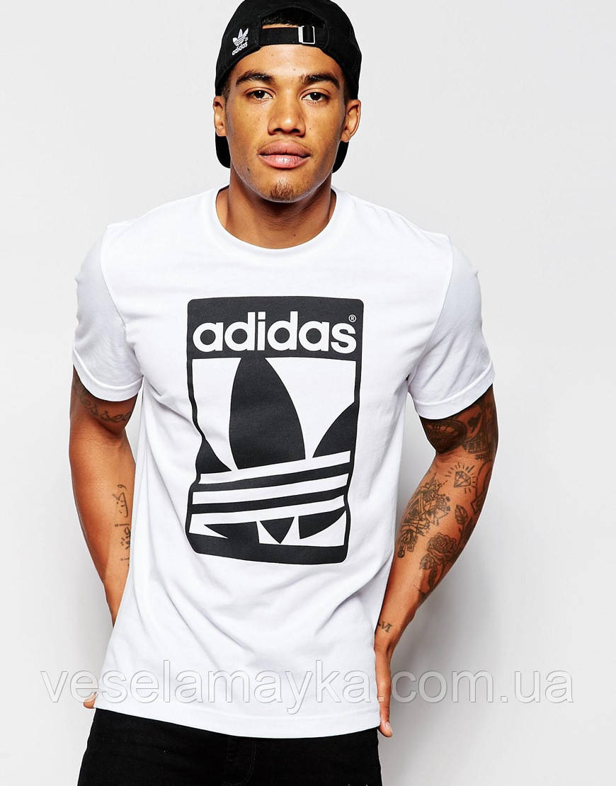 Біла футболка з логотипами "Adidas" (Адідас), фото 1