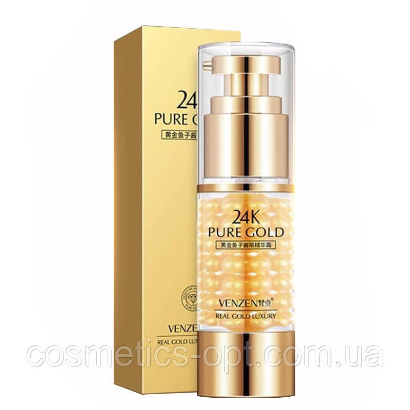 Легкий крем для повік з ікрою і частинками золота VENZEN 24K Pure Gold Caviar Eye Cream, 35 ml