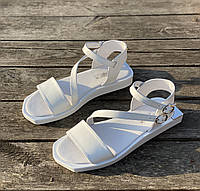 Модные женские босоножки из натуральной кожи летние сандалии белые без каблука повседневные 37р M.KraFVT 0353