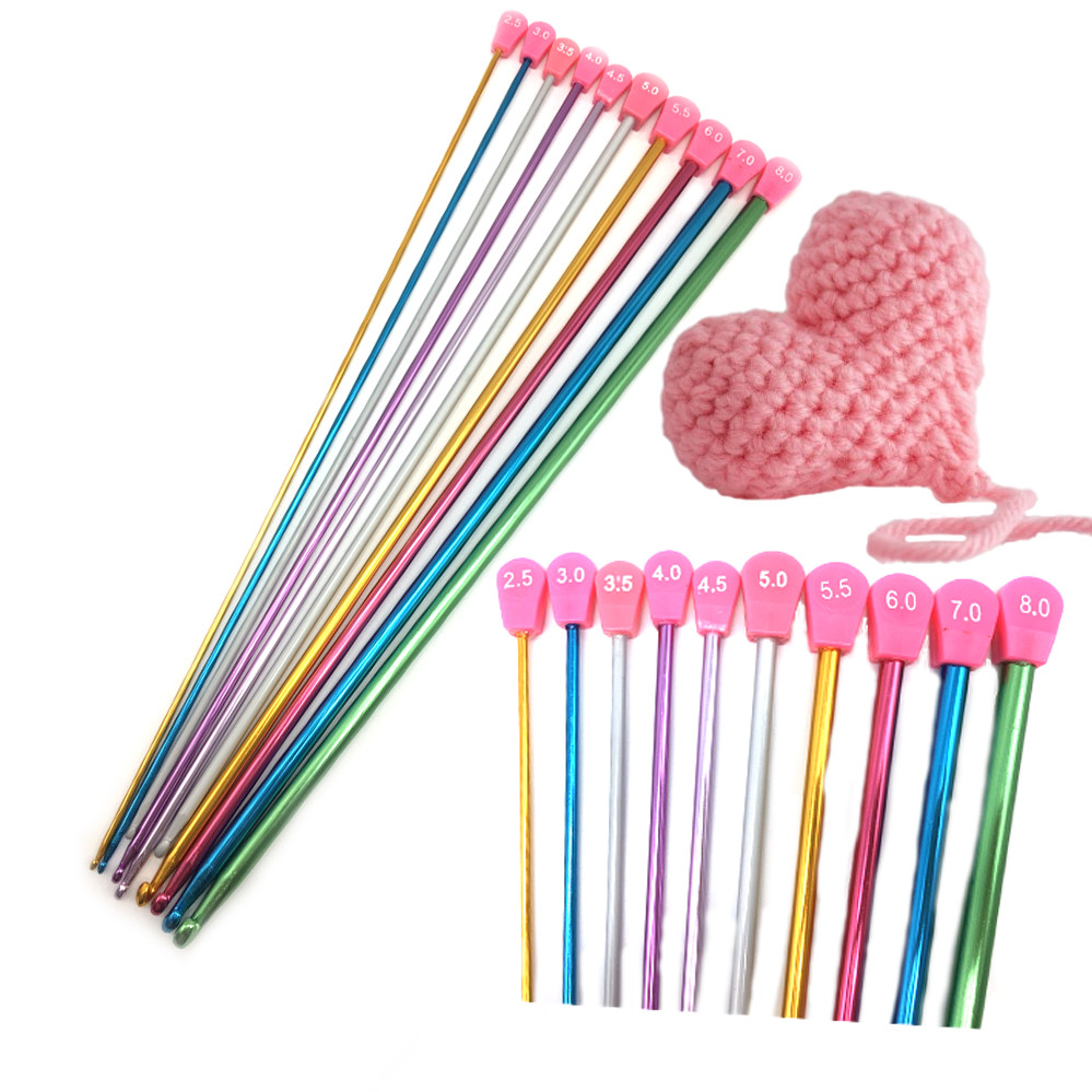 Крючки металеві кольорові для туніського в'язання спиці красичі з обмежувачем набору 10 шт, фото 1