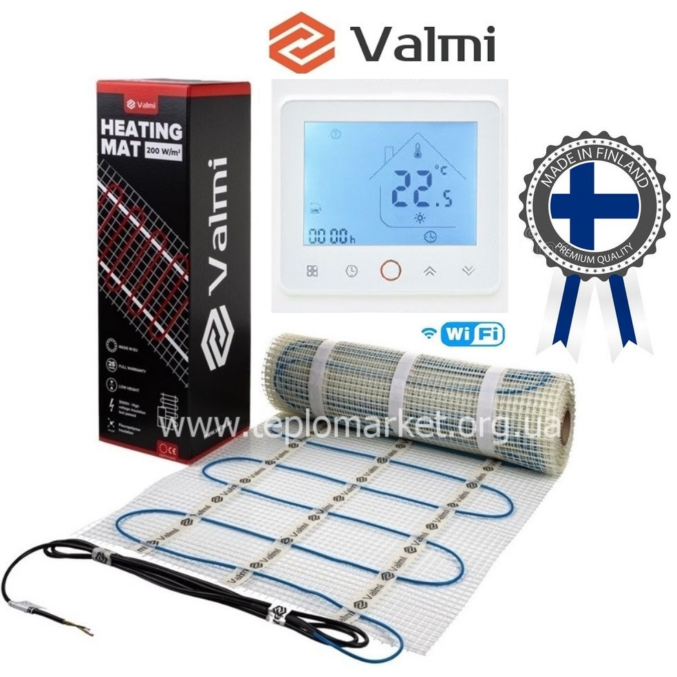 Кабельний мат Valmi Mat 4 м² /800Ват/200Вт/м² тепла підлога електрична з терморегулятором TWE02 Wi-Fi