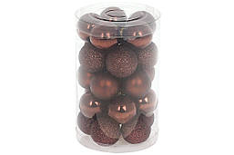 Набір ялинкових кульок 3 см, колір - темний шоколад, 25шт: глянець і гліттер - по 10шт, матовий - 5шт