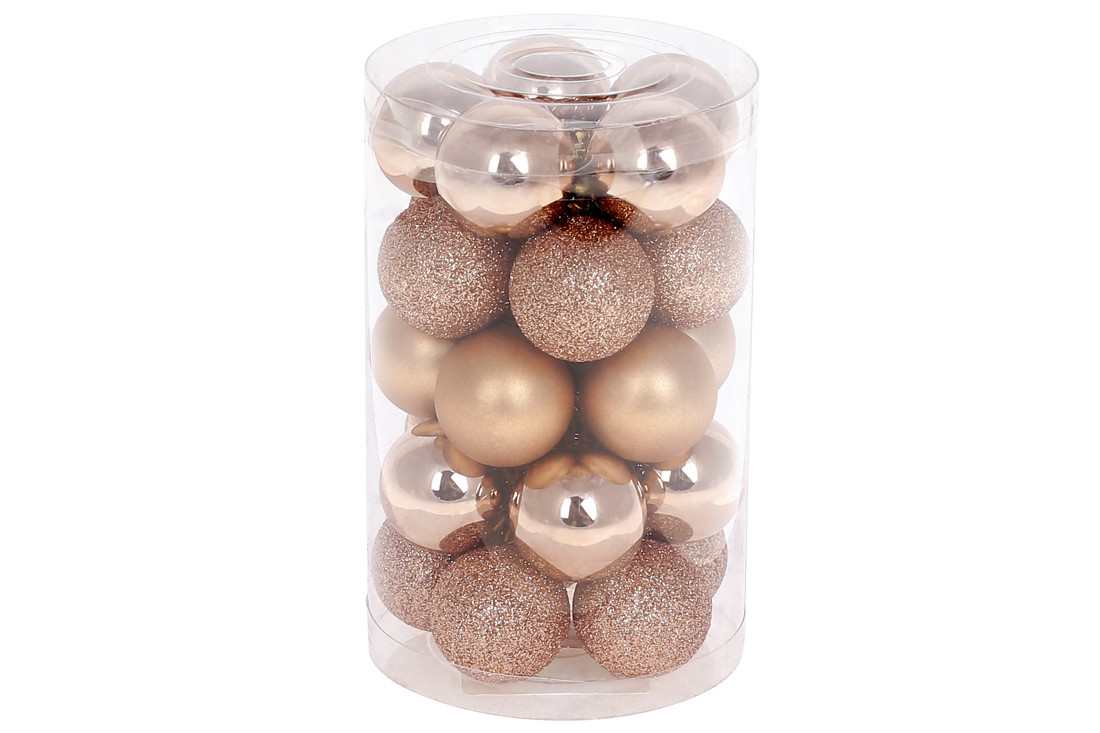 Набір ялинкових шарів 3см, 25шт; колір - карамель, 10шт - глянець, 10шт - глитер, 5шт - матовий