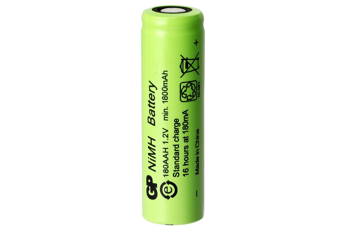 Акумулятор промисловий GP 180AAH-B, Ni-MH AA, 1800 mAh, 1.2V, 2.2Wh, 5.4A, flat top