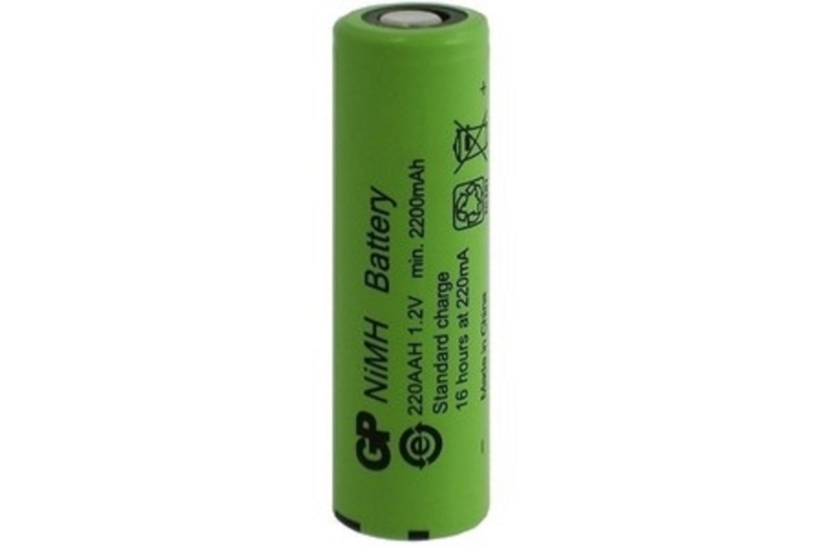 Акумулятор промисловий GP 220AAH-B, Ni-MH AA, 2200 mAh, 2.6Wh, 6.6A, flat top