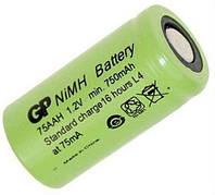 Аккумулятор промышленный GP 75AAH, Ni-MH 2/3AA, 750mAh, 1.2V, 2.25A, flat top