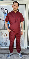 Медичний чоловічий хірургічний костюм бордового кольору, чоловічий медичний костюм для масажиста.
