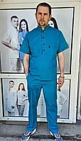 Медицинский мужской хирургический костюм бирюзового цвета , мужской медицинский костюм для массажиста .