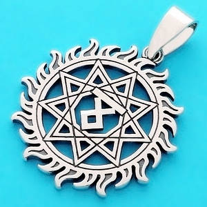 Чертог Вовка в Сонце срібний слов'янський оберіг - амулет зі срібла 925 проби (⌀30 мм, 7 г)