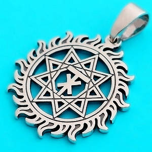 Чертог Лося в Сонце срібний слов'янський оберіг - амулет зі срібла 925 проби (⌀30 мм, 8 г)
