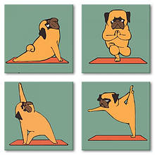 Набір для розпису по номерах з 4х картин. Поліптих "Yoga-dog" KNP012, 18х18 см
