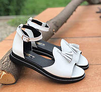 Босоножки женские натуральные кожаные сандалии кожа летние на ровной подошве белые 40 размер MKraFVT 0532 2023