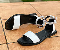 Босоножки женские натуральные кожаные сандалии кожа летние на ровной подошве белые 37 размер MKraFVT 0541 2022