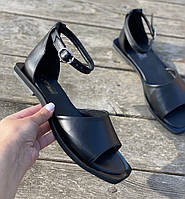 Босоножки женские натуральные кожаные сандалии кожа летние на ровной подошве черные 38 размер M.KraFVT 0540