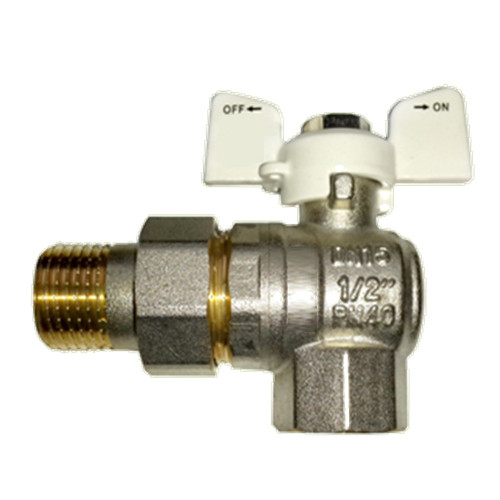KP кран кульовий з американкою 3/4" кутовий WHITE