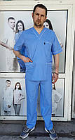 Медичний чоловічий хірургічний костюм блакитного кольору , медичний чоловічий костюм для масажиста .