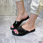Шлепки женские кожаные лаковые черные квадратный носок  36,40, фото 4