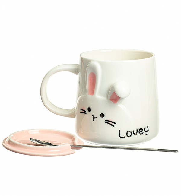 Чашка керамічна "Lovey rabbit", 350 мл. + ложечка і кришечка