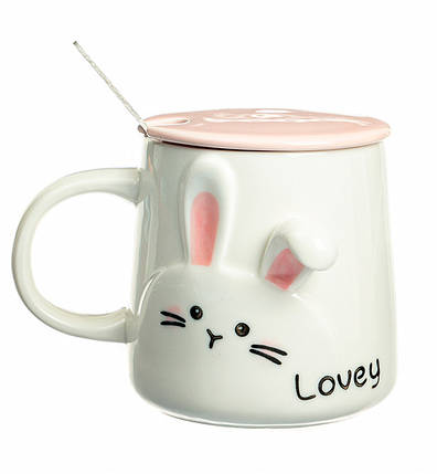 Чашка керамічна "Lovey rabbit", 350 мл. + ложечка і кришечка, фото 2
