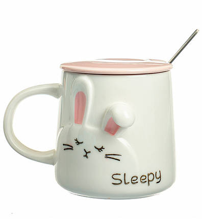Чашка керамічна "Sleepy rabbit", 350 мл. + ложечка і кришечка, фото 3