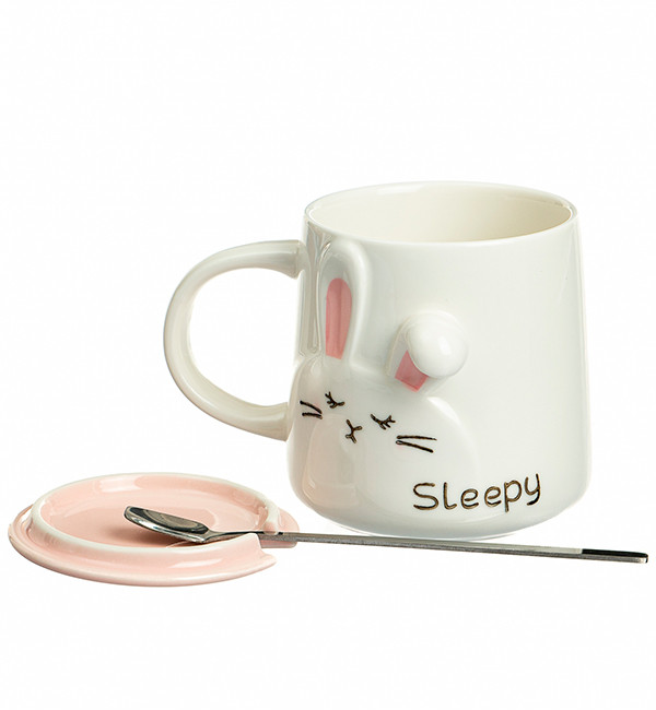 Чашка керамічна "Sleepy rabbit", 350 мл. + ложечка і кришечка