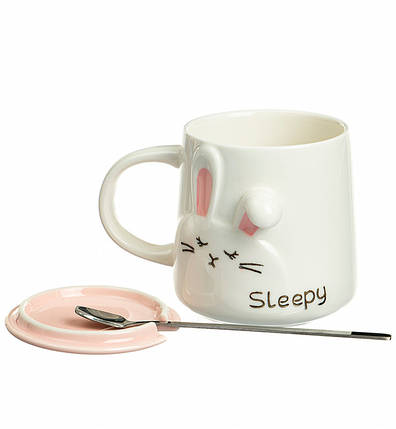 Чашка керамічна "Sleepy rabbit", 350 мл. + ложечка і кришечка, фото 1