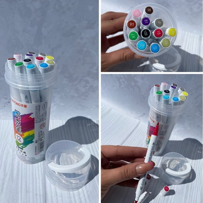 Набір тонких двосторонніх скетчмаркерів 12 кольорів