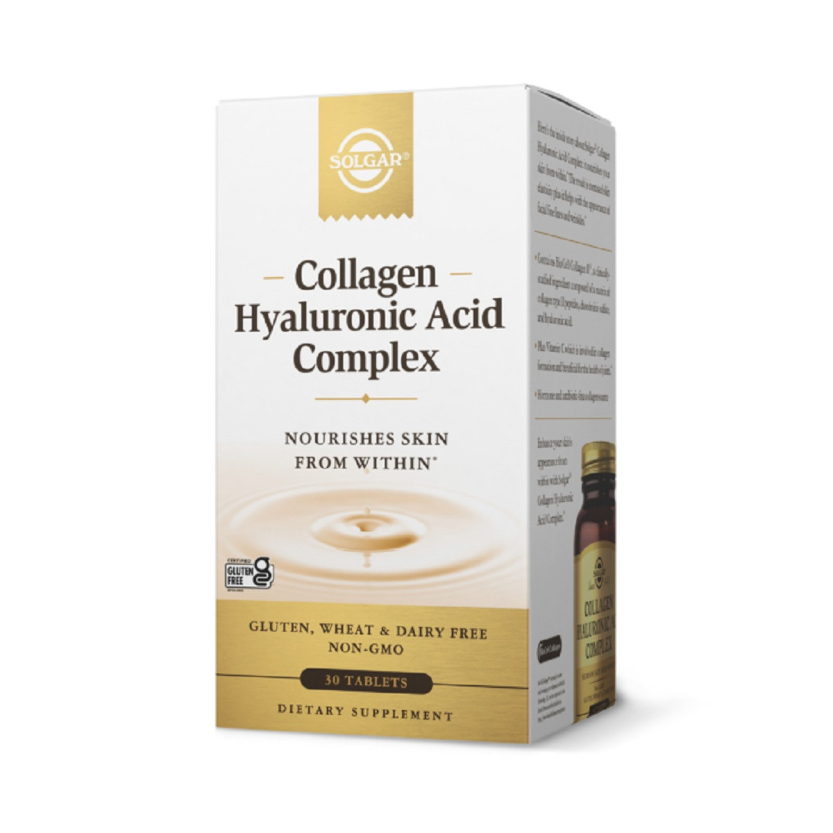 УЧЕНКА Колаген з гіалуроновою кислотою, Collagen Hyaluronic Acid Complex, Solgar, 30 таблеток (м'ята коробка)