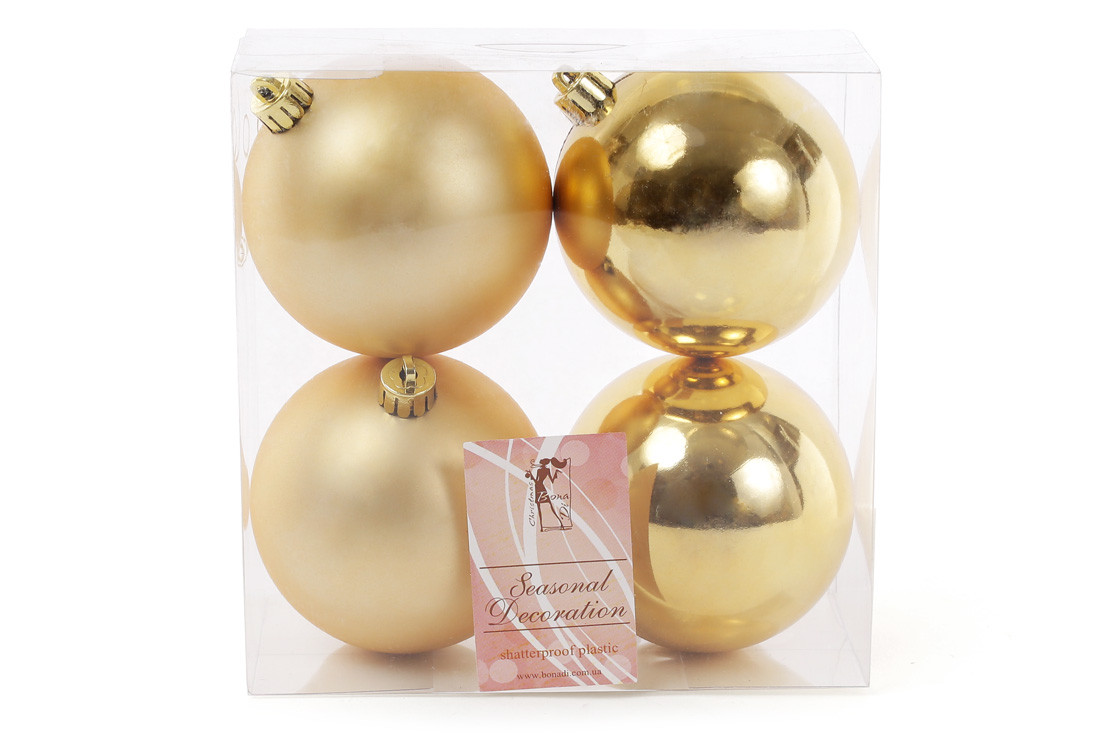 Набір ялинкових кульок 8см (4шт), яскраве золото, фото 1