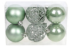 Набір ялинкових кульок 6 см - зелений шавлія, 6 шт