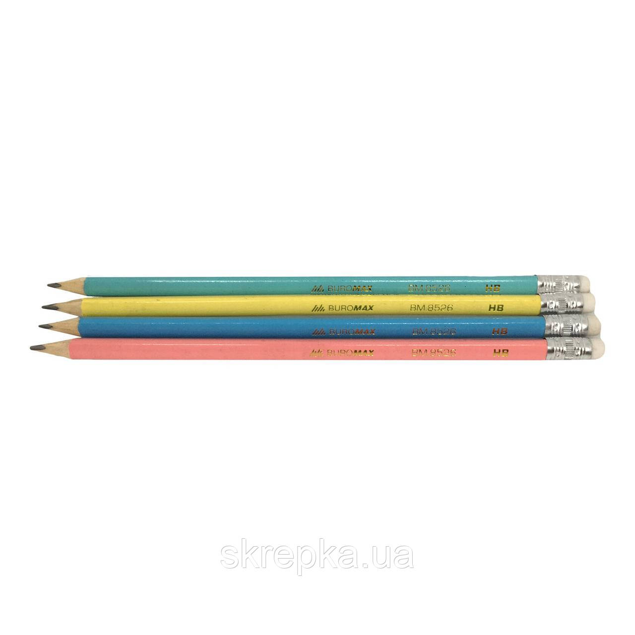 Олівець графітовий HB асорті з ластиком Вигомах