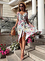 Платье миди Инна женское красивое с рюшами и поясом в цветочный принт Smdv5806