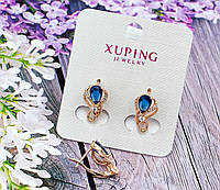 Серьги Xuping с синим и белыми фианитами - позолота РО.
