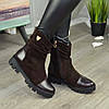 Черевики жіночі коричневі замшеві на тракторній підошві, фото 2